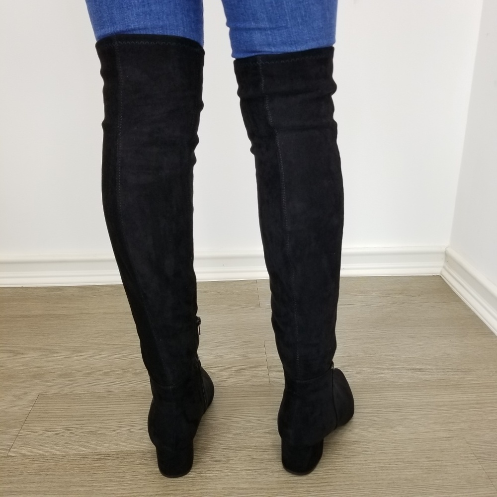Pointy toe over the knee black boots Faux Suede - Picture 6 of 8